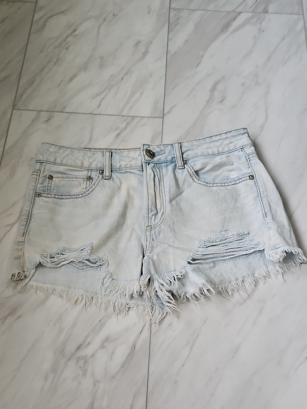 American Eagle Outfitters Light Blue Distressed Denim Shorts